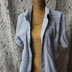 Vans Skate Button Up Shirt Mens Sz XL Blue White Stripe Embroidered